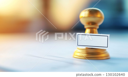 Close up of golden seal with blank label, symbolizing approval and authenticity. warm light creates professional atmosphere, enhancing document significance Close up of golden seal with blank label, symbolizing approval and authenticity. warm light creates professional atmosphere, enhancing document significance 130102640