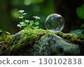 crystal ball with moss growing on stone 130102838