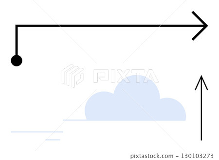 Arrows pointing in different directions and a cloud representing elements of direction, speed, and movement. Ideal for navigation, weather forecasting, trainings, business strategies, logistics 130103273