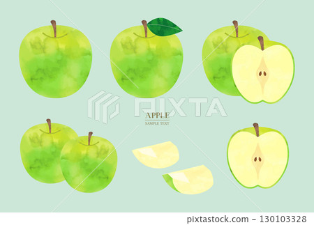 Green apple illustration material set (watercolor style vector) Green apple illustration material set (watercolor style vector) 130103328
