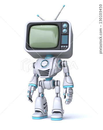 Cute blue robot with TV head 3D 130103450