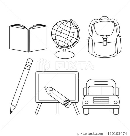 Back to School Outline Icons Collection. Set of school and education outline icons. Simple line art vector for learning, teaching, study, and back to school themes. Back to School Outline Icons Collection. Set of school and education outline icons. Simple line art vector for learning, teaching, study, and back to school themes. 130103474