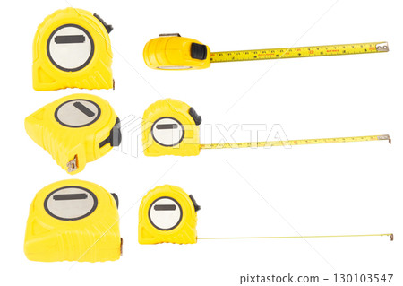 Yellow tape measure isolated on white background Yellow tape measure isolated on white background 130103547