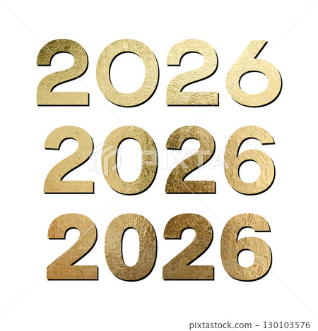 Set of golden 2026 numbers in shiny foil texture. Perfect for New Year designs, greeting cards, posters, and elegant festive branding. Vector 130103576