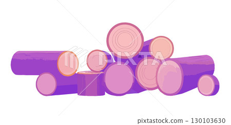 Colorful logs stacked in an artistic arrangement showcasing vibrant hues and natural textures in a creative display 130103630