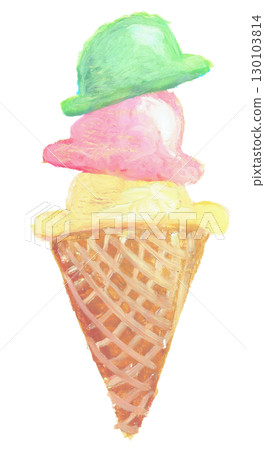 Illustration of ice cream (strawberry and mint flavors) drawn with oil pastels Illustration of ice cream (strawberry and mint flavors) drawn with oil pastels 130103814