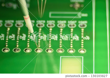 The PCB board checking process by high speed automatic robot system. The PCB board checking process by high speed automatic robot system. 130103827