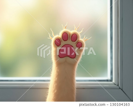 Artistic Soft Furry Cat Paw on Glass Window Background Illustration 130104163