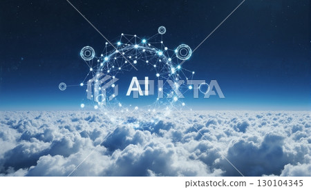 AI and Cloud: Image of Future Technology (Network AI floating on the clouds) 130104345