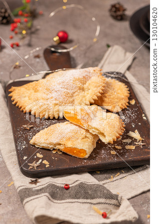 Traditional portuguese conventual sweet called Cristas de Galo from Vila Real, Portugal. 130104620