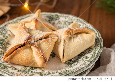 Traditional portuguese conventual sweet called Pitos de Santa Luzia from Vila Real, Portugal. 130104621