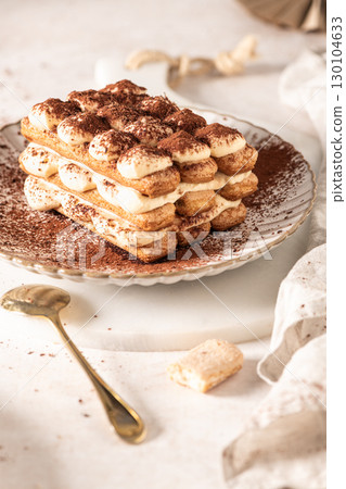 Traditional Italian dessert tiramisu 130104633