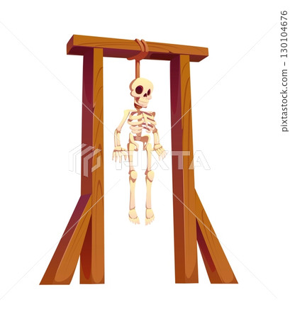 Cartoon 3D pirate game icon of gallows or scaffold of Caribbean corsairs, vector asset. Pirate adventure arcade game accessory and corsair GUI asset of dead skeleton hanging on scaffold gallows Cartoon 3D pirate game icon of gallows or scaffold of Caribbean corsairs, vector asset. Pirate adventure arcade game accessory and corsair GUI asset of dead skeleton hanging on scaffold gallows 130104676