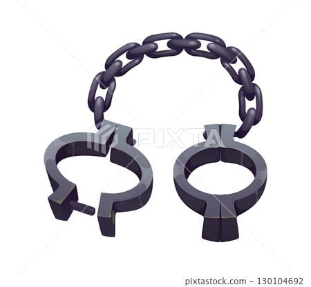 Cartoon 3D pirate game icon or Caribbean corsair accessory, vector GUI element. Pirate slave handcuffs or corsair jail prisoner chain shackles or marine fetters and manacles for maritime game item 130104692