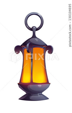 Cartoon 3D pirate game icon of lantern for Caribbean corsairs accessory, vector asset. Candle lantern or fire lamp and pirate torch light, Medieval seafaring signal for Caribbean pirate adventure game 130104695