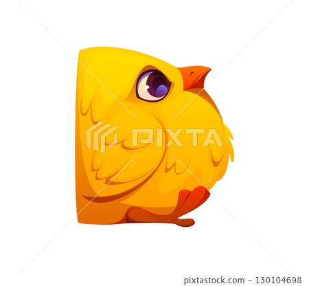 Cartoon letter D as a chubby yellow chick with feathers, beak, and tiny feet, Delightful agriculture typeface, farm font, harvest type, funny English alphabet character for children education and V 130104698