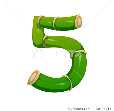 jungle bamboo branch font digit 5 five. Forest bamboo font number, Japan tropical plant isolated cartoon vector math typeface digit. China jungle nature and eco alphabet type numeral symbol 130104714
