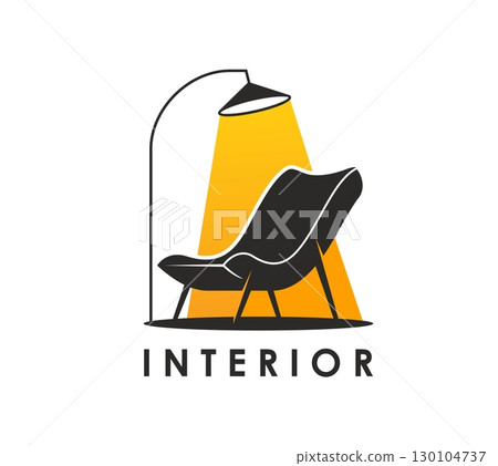 Home interior icon showcasing a stylish armchair with a glowing floor lamp in minimal flat style. Isolated vector emblem for home decor brands or interior design services evoke elegance and comfort Home interior icon showcasing a stylish armchair with a glowing floor lamp in minimal flat style. Isolated vector emblem for home decor brands or interior design services evoke elegance and comfort 130104737