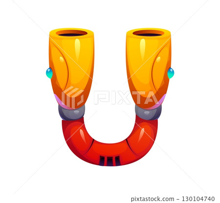 Robot font of cyborg machine gear typeface for cartoon English alphabet, vector type. Robot engineering font of mechanical hand or robotic arm part, letter U as cyborg transformer mechanism type 130104740