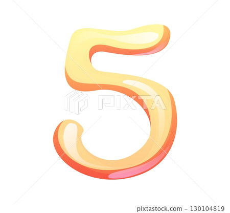 Fast food mustard sauce snack ABC math font digit 5 five. Street cafe snack math typeface digit, fast food menu appetizer vector ABC typeset figure. Fastfood alphabet font typeset numeral symbol 130104819