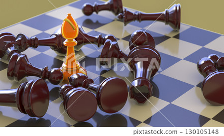 Chess game. Chess bishop on chess board with defeated chess figures Chess game. Chess bishop on chess board with defeated chess figures 130105148