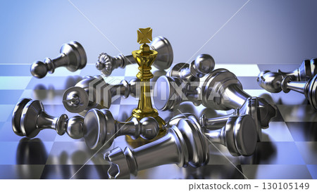 Chess game. Chess queen on chess board with defeated chess figures Chess game. Chess queen on chess board with defeated chess figures 130105149