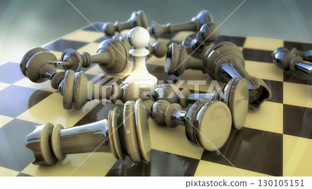 Chess game. Chess pawn on chess board with defeated chess figures Chess game. Chess pawn on chess board with defeated chess figures 130105151