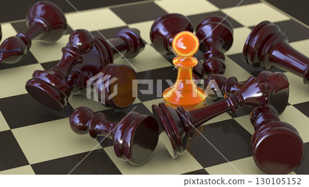 Chess game. Chess pawn on chess board with defeated chess figures Chess game. Chess pawn on chess board with defeated chess figures 130105152