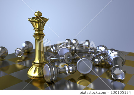 Chess game. Chess queen on chess board with defeated chess figures Chess game. Chess queen on chess board with defeated chess figures 130105154