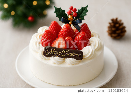 Beautiful photo of a strawberry-filled fresh cream Christmas cake Beautiful photo of a strawberry-filled fresh cream Christmas cake 130105624