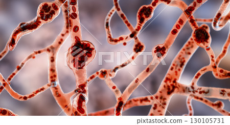 Microaneurysms, microscopic buldges in the artery walls filled with blood 130105731