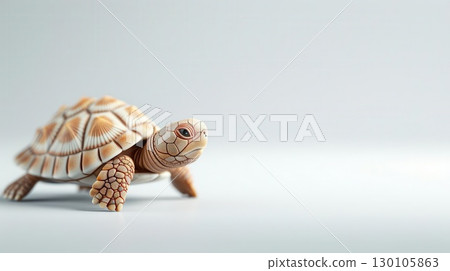 3D illustration of a baby sea turtle, clean white background, cute and tiny 130105863