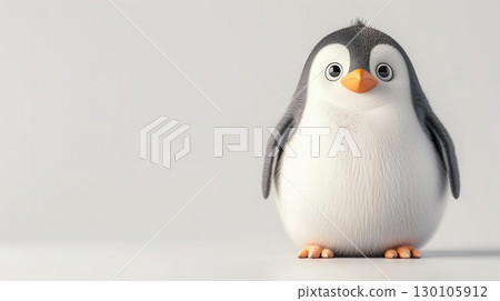3D rendering of a fat baby penguin waddling, clean white background, adorable and chubby 130105912