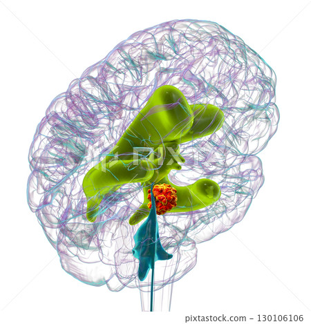 A brain tumor causing hydrocephalus, 3D illustration 130106106