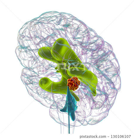 A brain tumor causing hydrocephalus, 3D illustration 130106107