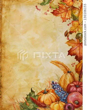Autumn frame of watercolor pumpkins on beige background. Decor for Halloween, Thanksgiving. 130106155