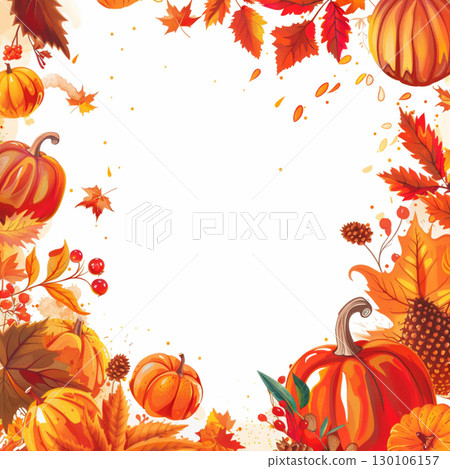Autumn frame of watercolor pumpkins on white background. Decor for Halloween, Thanksgiving. 130106157