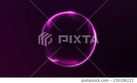 Futuristic glowing pink neon sphere with gradient light on dark background. Abstract luminous orb design. 130106221