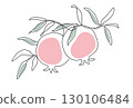 Branch with pomegranates and leaves. Shana Tova. Modern single line art drawing. Continuous line drawing. Outline draw design color vector illustration 130106484