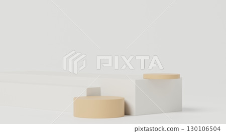 3d render, minimal podium with beige cylinders and white blocks on light background 3d render, minimal podium with beige cylinders and white blocks on light background 130106504