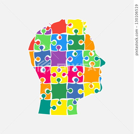 Male head. Humane brain made from puzzle pieces 130106519