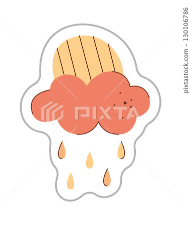 Sticker with cloud, rain and sun. Color hand drawn clipart illustration. Sticker with cloud, rain and sun. Color hand drawn clipart illustration. 130106786