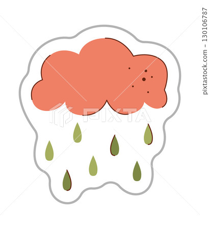 Sticker with cloud and rain. Color hand drawn clipart illustration. Sticker with cloud and rain. Color hand drawn clipart illustration. 130106787