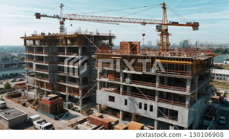 Construction Project, Building Progress, Urban Development. Perfect for real estate, engineering, historical archives Construction Project, Building Progress, Urban Development. Perfect for real estate, engineering, historical archives 130106908