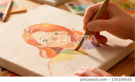 Painting Progress, Artistic Creation, Creative Process. Ideal for art tutorials, creative content, educational 130106930
