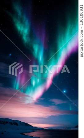Aurora Borealis Time-lapse, Northern Lights, Celestial Dance. Great for astrophotography, travel, inspirational themes, vertical shot 130106931