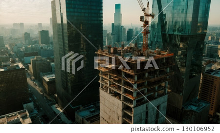 Construction Project, Building Progress, Urban Development. Perfect for real estate, engineering, historical archives 130106952