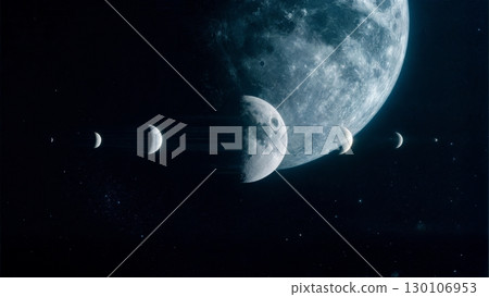 Lunar Cycle Time-lapse, Moon Phases, Astronomical Journey. Ideal for astronomy, cosmic themes, scientific education 130106953