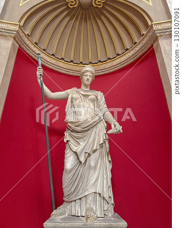 VATICAN CITY, ROME, ITALY - AUGUST 02, 2025 Marble statue of Hera or Juno Barberini, the queen of the gods and goddess of marriage and family, displayed inside Pio-Clementino museum 130107091