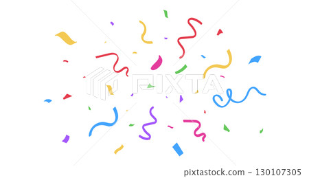 Confetti color falling on transparent background. Bright colorful tinsel. Party backdrop. Holiday design element. Festive firework. Carnival celebration. Birthday serpentine decor.Vector illustration 130107305